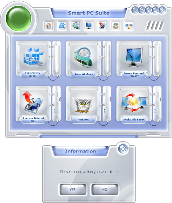 Дизайн скина, дизайн интерфейса приложения Smart PC Professional GUI Design